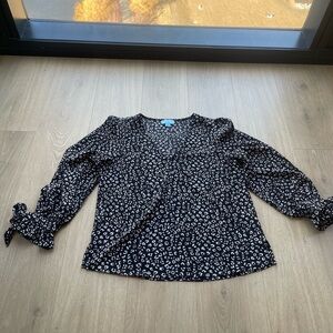 CeCe Black and Brown Leopard Print 3/4 Sleeve Blouse, M